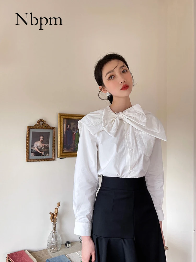 

Nbpm Fashion Women Blouses2021 Women's Shirt Elegant Long Sleeve Retro Style Office Ladies Bow O-Neck Business Party