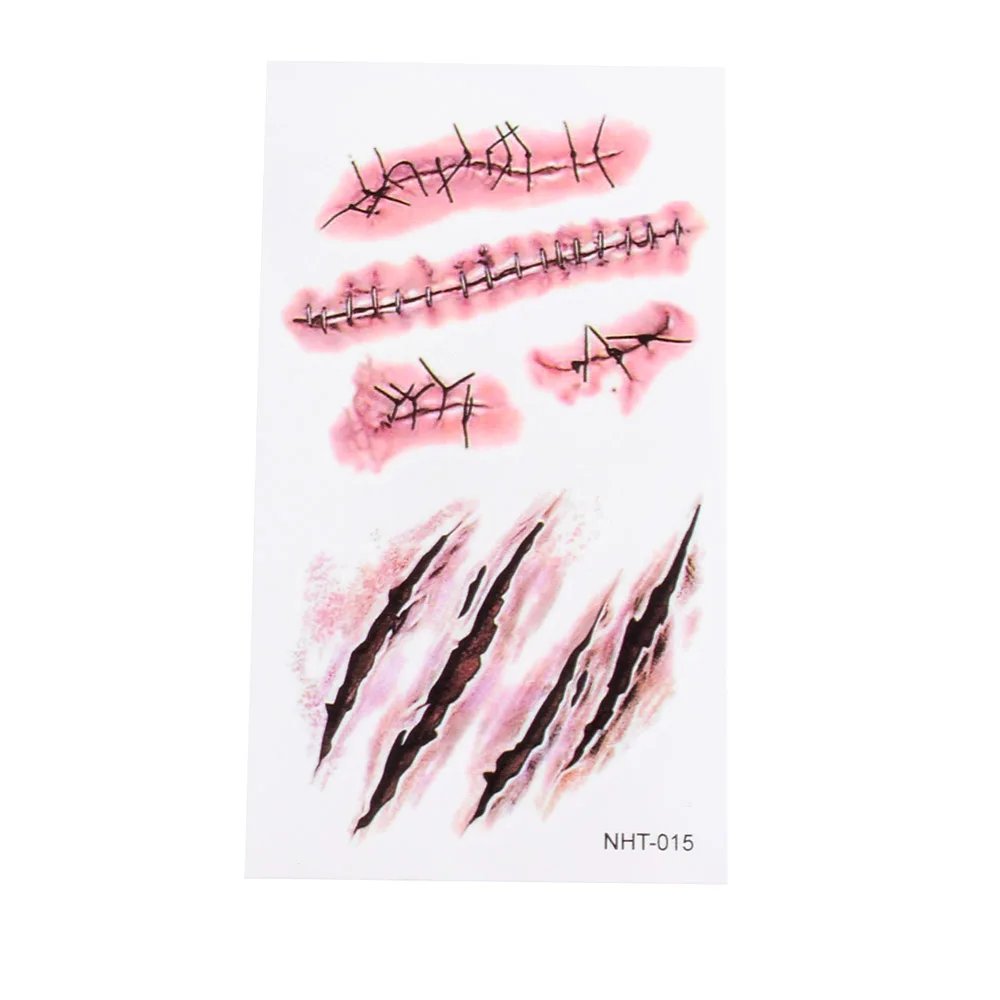 Временные мужские татуировки на Хэллоуин "Зомби шрамы" - подделка, имитирующая кровавое покрытие, декорирование ран и страшных травм. Новинка.