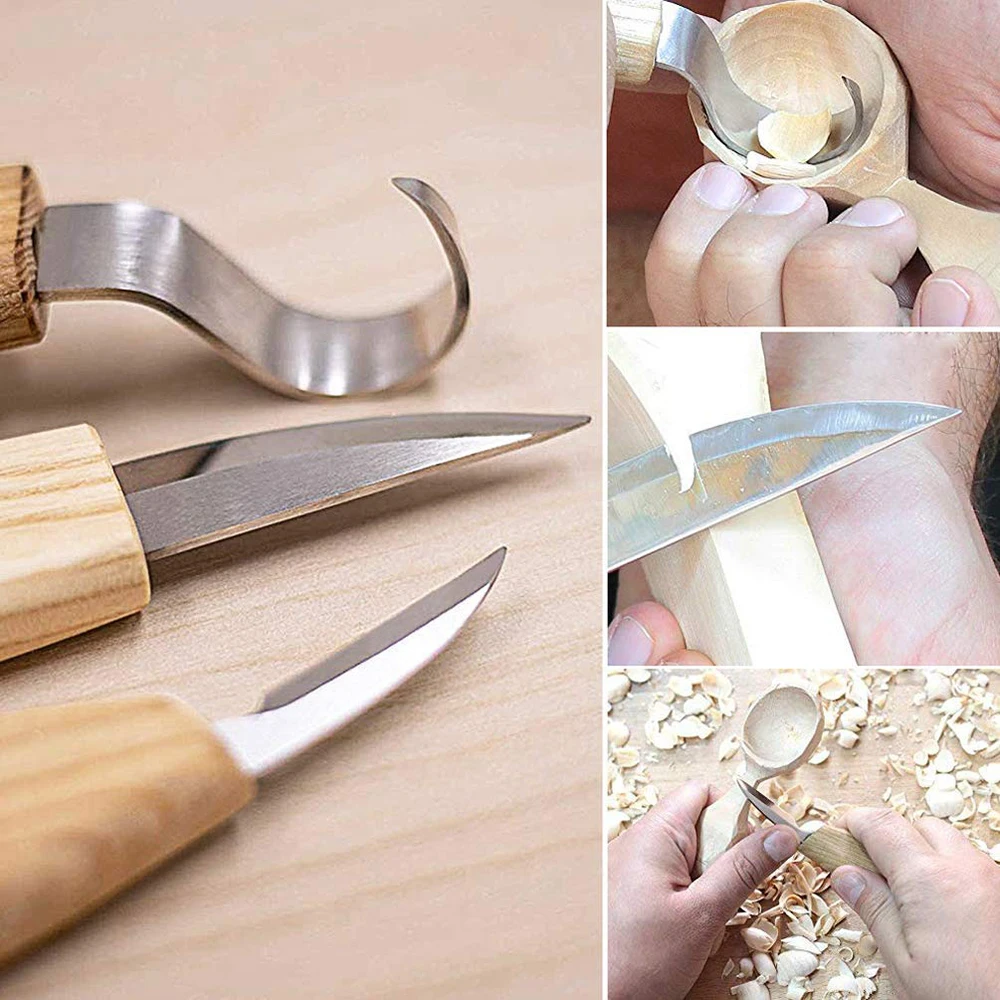 5Pcs DIY Spoon Carving Woodcut Tools Wood Knife Woodworking Cutter Hand Set Peeling Woodcarving Sculptural | Инструменты