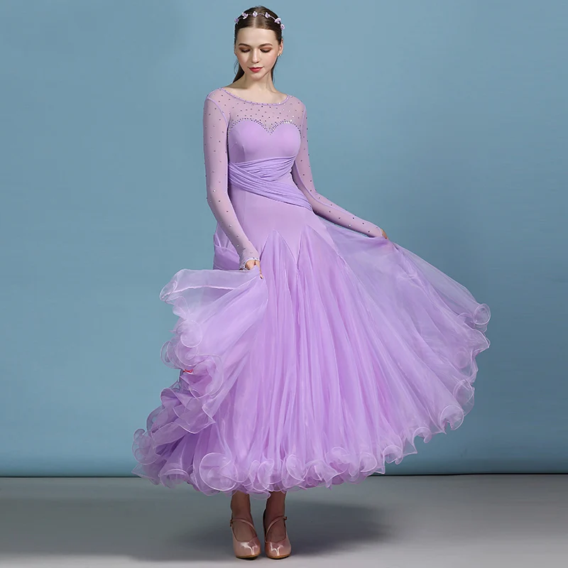Бледно-фиолетовое высококачественное новое платье для соревнований по бальным