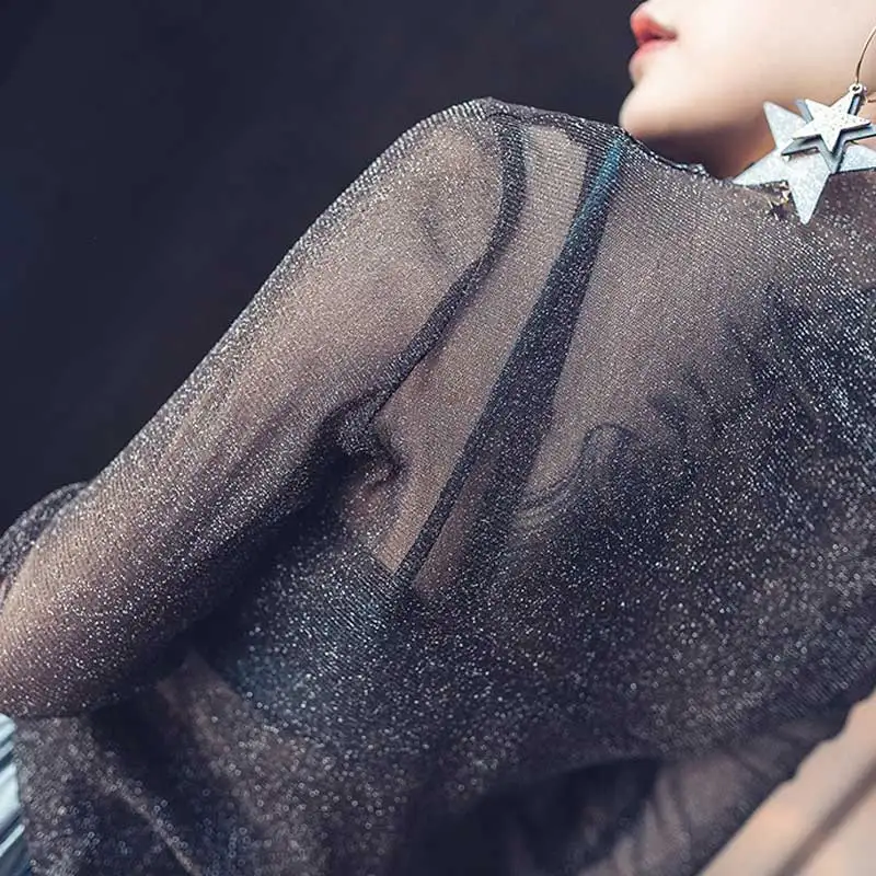 

Sexy Women Blouse See Through Transparent Mesh Long Sleeve Sheer Blouses Shirt Tops Tee PSEN999