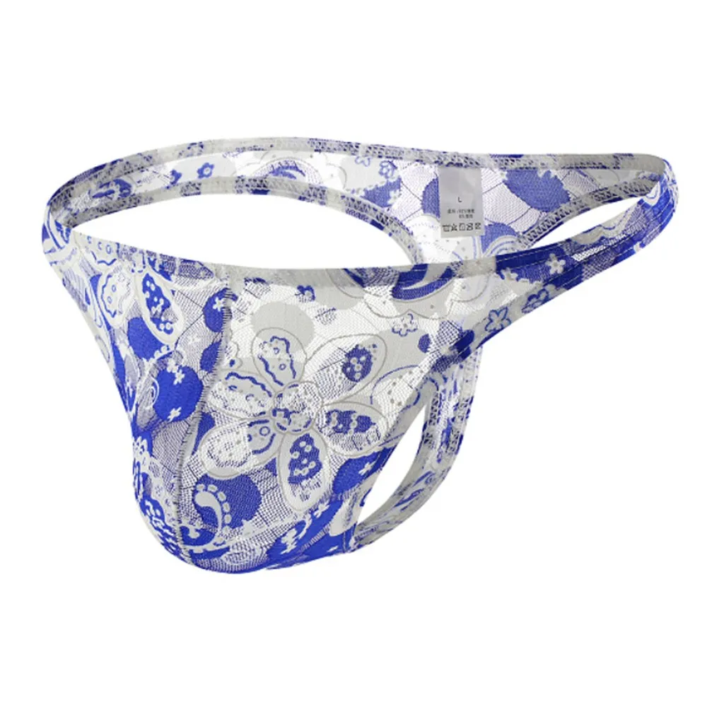 

Men Printed Lace Panties Sexy Breathable Jockstrap Penise Bag Thong G-String Bulge Pouch Briefs Tangas Hombre Ropa Interior A50