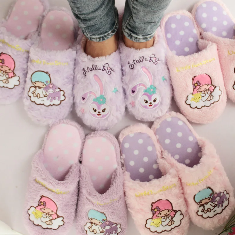 

Japanese Style Pink Slippers Warm Girl Indoor Shoes Non-slip Home Floor Slippers Fur Slipper Comfortable Kawaii Spring Autumn