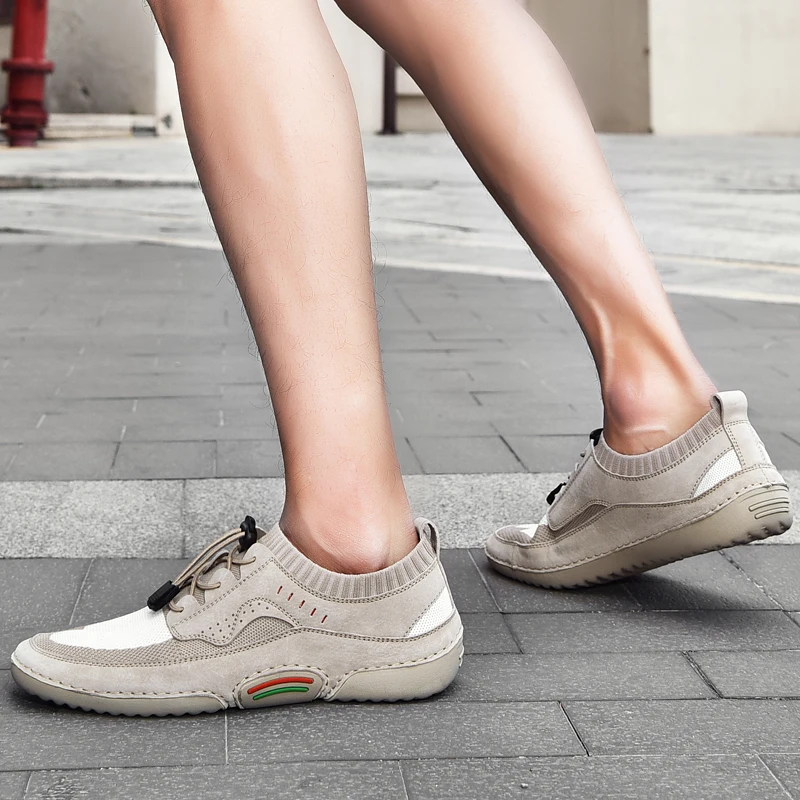 Мужская обувь на шнуровке кожаные кроссовки с сеткой водонепроницаемая походная