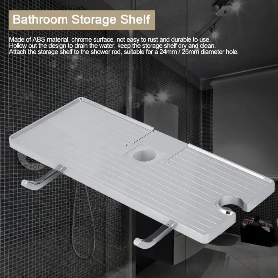 

Rectangle Shower Pole Storage Rack Bathroom Shelf Tray Organizer for Shampoo Lotion Single Tier Washing Room Shower Shelves