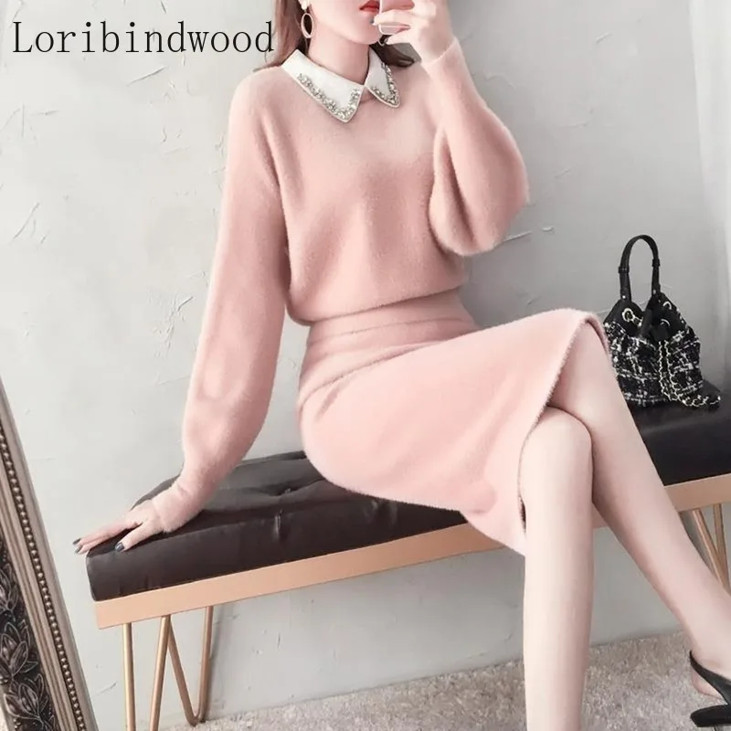 Комплект из двух предметов вязаный пуловер свитер зимний теплый джемпер с