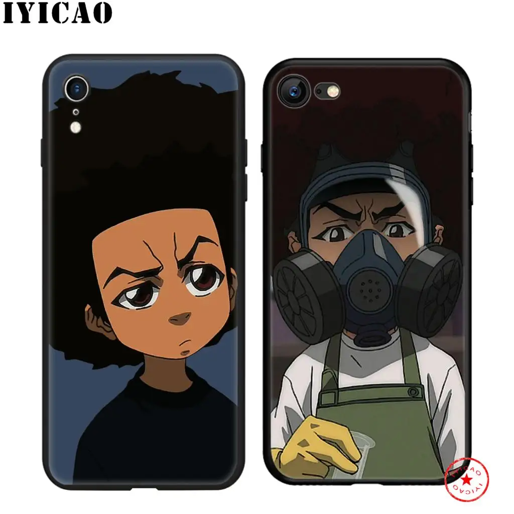 Силиконовый чехол IYICAO Huey Freeman BOONDOCKS мягкий черный для iPhone 11 Pro Xr Xs Max X или 10 8 7 6 6S Plus 5