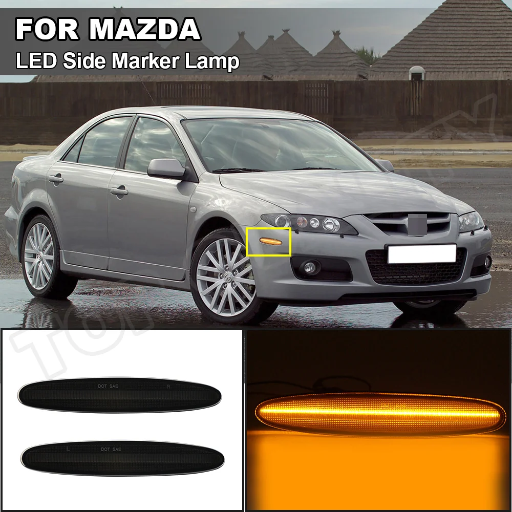 

For 2003-2008 Mazda 6 Mazdaspeed6 GG GY GG1 GY1 OEM#: GK2A515E0A LED Front Bumper Side Marker Light Smoked/Clear For Mazda6