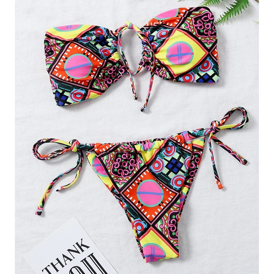 

Sexy Bikini 2021 Bandeau Swimsuit Female Swimwear Women Mini Thong Bikinis Set Bather Swimming Beachwear for Woman Bathing