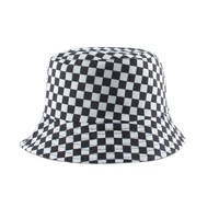 2020 new brand black white plaid check bucket hats fishing caps women mens reversible fisherman hat