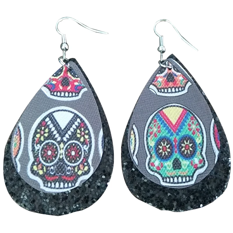 Серьги подвески в виде черепа из искусственной кожи|Серьги-подвески| |