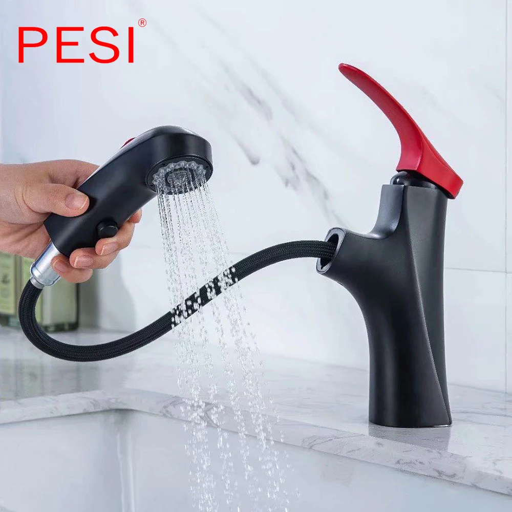 Смеситель для раковины в ванной и кухне выдвижной кран с одной ручкой креплением