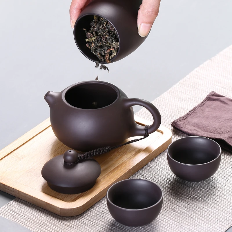 

Дорожный чайный сервиз, портативный набор для хранения чая из фиолетовой глины, зеленый чай, чайные принадлежности, чайный сервиз, чай маття...