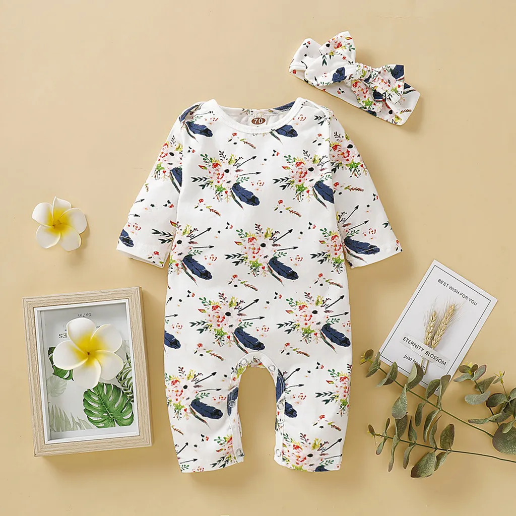 Модный комбинезон с цветочным принтом для новорожденных девочек и мальчиков
