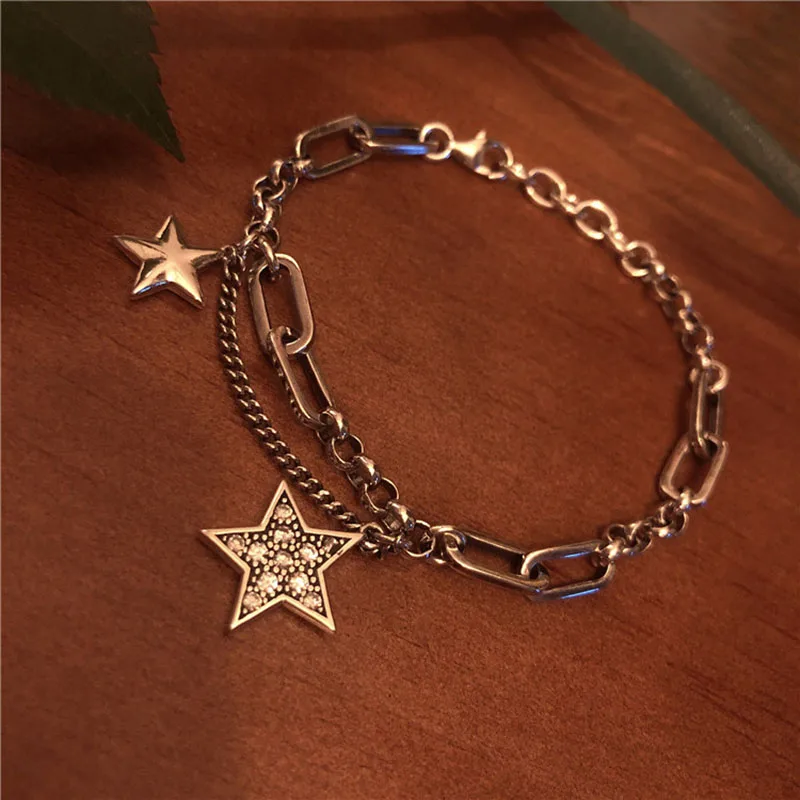 

IHUES 925 Sterling Silver Simple Glittering Cubic Zircon Star Charm Bracelet Chain Bracelet For Women Jewelry Gifts