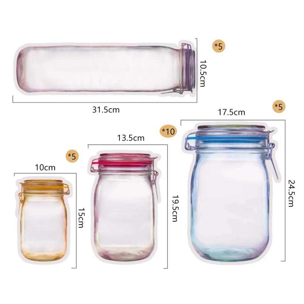 

15/25pcs Reusable Zip Lock Bags Mason Bottle Nuts Candy Cookies Bag Waterproof Seal Fresh Food Storage Bag For Travel