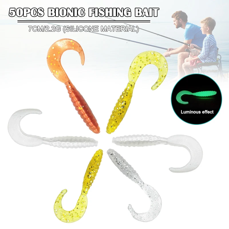 

50pcs Soft Lure Luminous Grub Fishing Lure Simulated Worm Bait Fishing Tackle