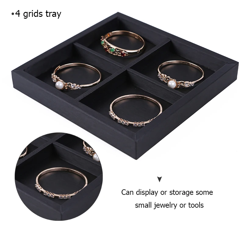 Luxury Black Pu Leather Ring Jewelry Display Tray Insert Charm Pendant Earring Accessories Retail Jewelry Store Window Showcase