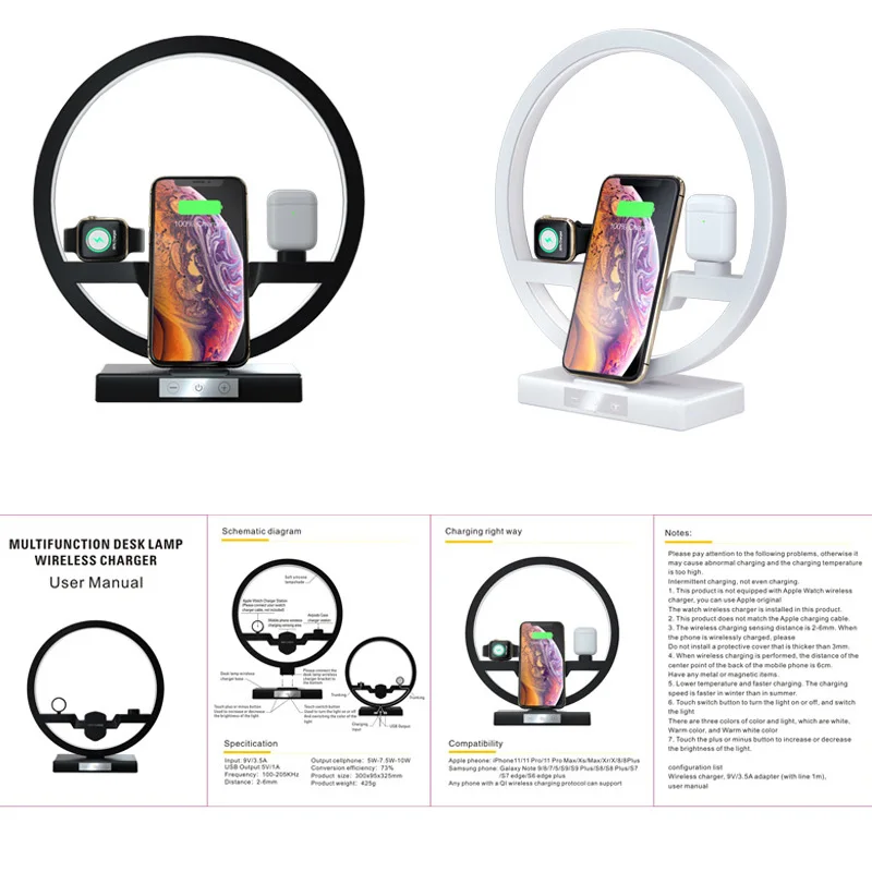 Беспроводная зарядная док станция 3 в 1 для iPhone 11 Pro Max Apple Watch iWatch 2 4 5