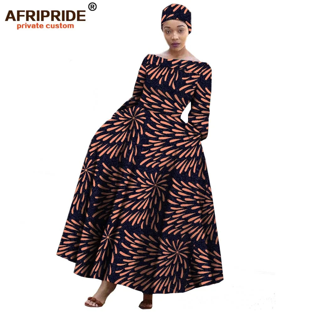 AFRIPRIDE Африканское Макси платье для женщин с длинным рукавом длиной до лодыжки вечерние длинное платье размера плюс с небольшим платком A722559