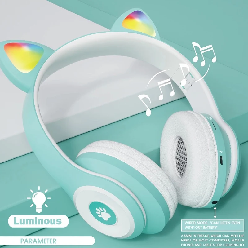 

Hot Sale Bluetooth Headphones Cute Cat Ear Paw Headset Wireless HIFI Stereo Bass Noise Cancelling Suitable For Girls Gift Kids