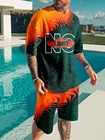 Спортивный костюм мужской из 2 предметов, футболка с 3d принтом, топ оверсайз с коротким рукавом, комплект спортивной одежды, лето