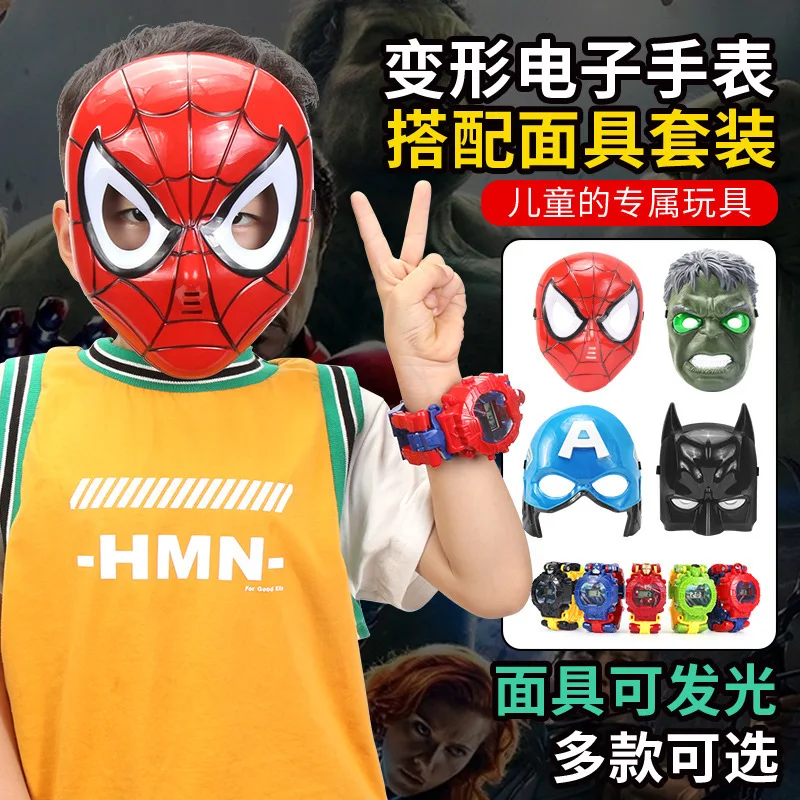 

Hot Selling Spiderman Mask Deformed Electronic Watch Toys Robot Trans Formed Into Watch Avengers Character Model Doll Toy Gifts