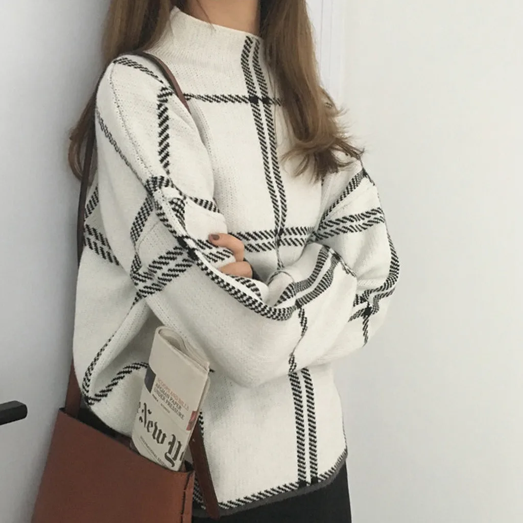 2019 Ins новинка зимы Женский пуловер свитер модный в клетку водолазка свободный