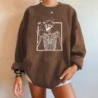 Толстовка Женская с принтом черепа, повседневный Свободный пуловер в стиле Харадзюку, свитшот с круглым вырезом и длинными рукавами, большие размеры d