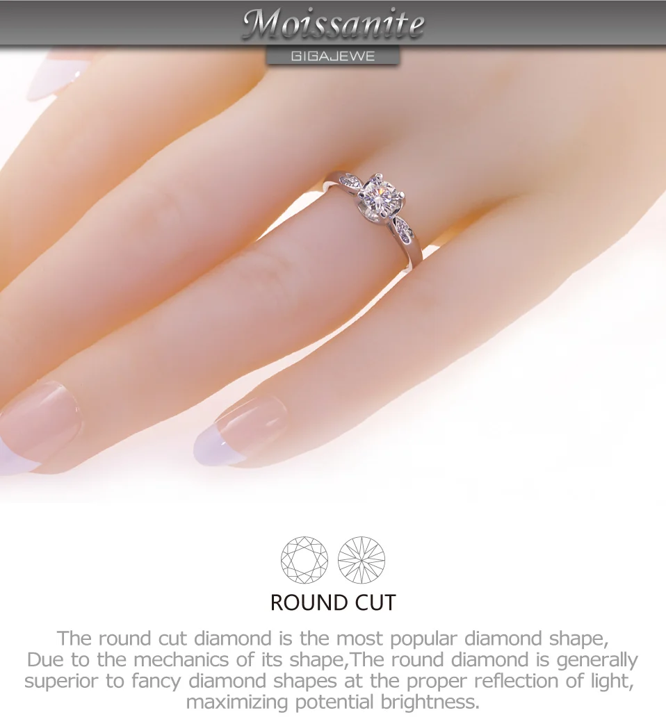GIGAJEWE Moissanite кольцо 0.5ct VVS1 круглой огранки F цвет Лаборатория алмаз 925 серебряные ювелирные изделия символ любви женщина подружка Ухаживание подарок