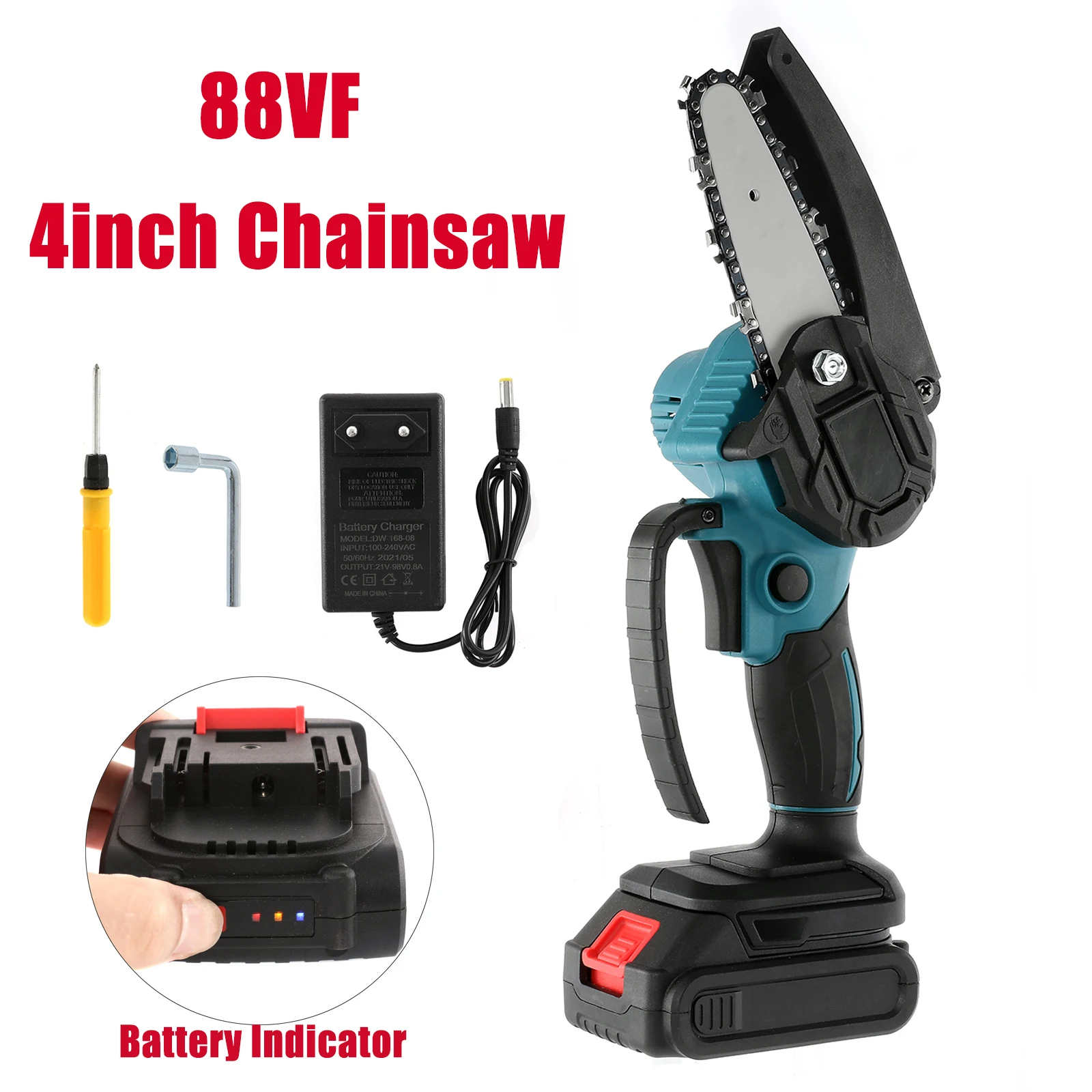 

1200W Mini Electric Chain Saw 4 Inch 88V With 2pcs Battery Woodworking Pruning Chainsaw Garden Logging Cutter Tool Rechargeable
