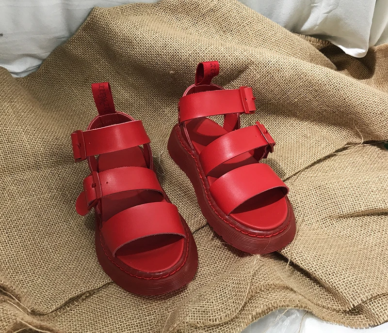 Женские кожаные сандалии на платформе пляжные толстом каблуке белые эспадрильи