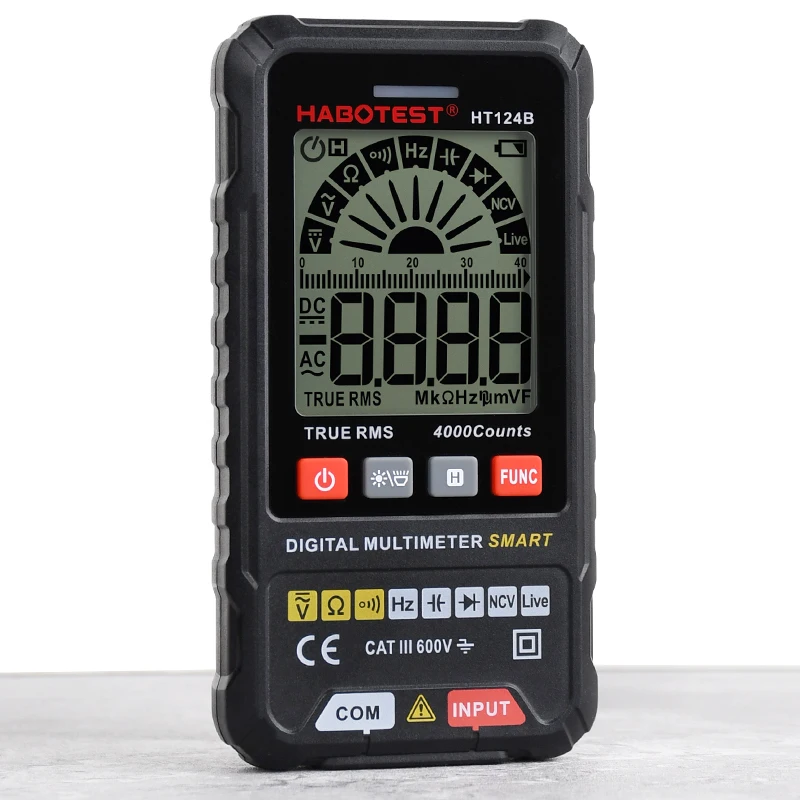 HT124B Smart Multimeter Digital True RMS NCV Voltage Meter 600V AC DC Hz Ohm Capacitor Diode Live Wire Tester HABOTEST | Инструменты