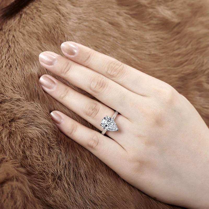 

QYI 5 Carat Wedding Ring Sona Pear Cut 925 Sterling Silver Ring Women Engagement Jewelry Anniversary Gift