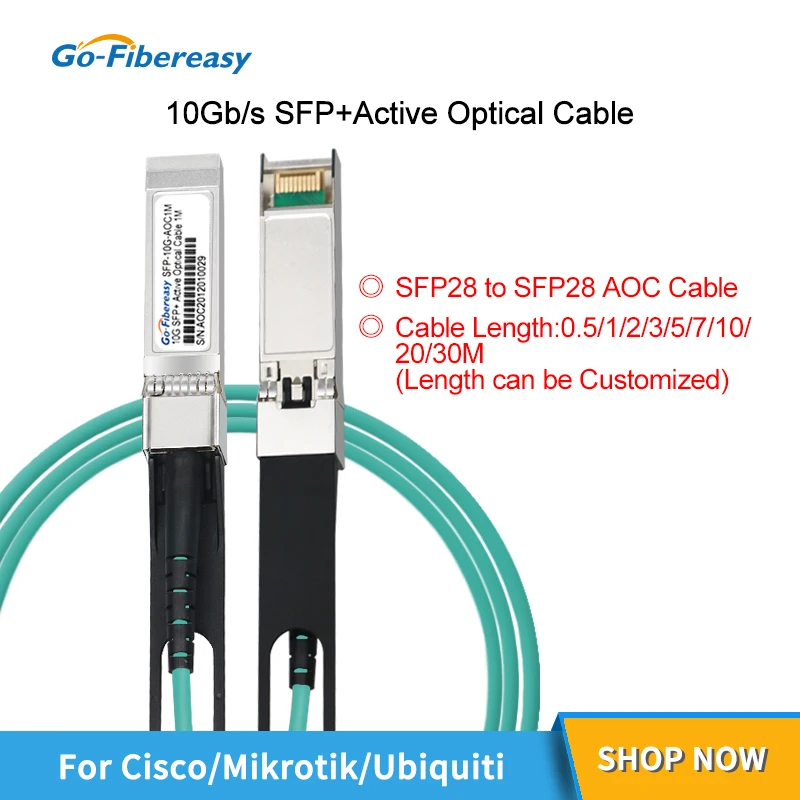 

SFP 10G AOC Cable 1m/2m/3m/5m/50m 10Gb/s Active Optical Cable for Cisco,HW,Mikrotik,Intel,Dell,Netgear AOC Fiber Optical Switch