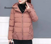 winter women coat parkas solid hooded jacket 2020 casual new zipper loose thick outerwear long sleeve coat