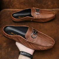 new loafer shoes mens summer breathable half drag lazy shoes male korean casual leather shoes fashion brand mens shoes