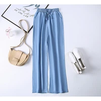 wide leg pants tencel fabric womens spring summer straight ice silk loose ultra thin comfortable casual pants plus size s 4xl