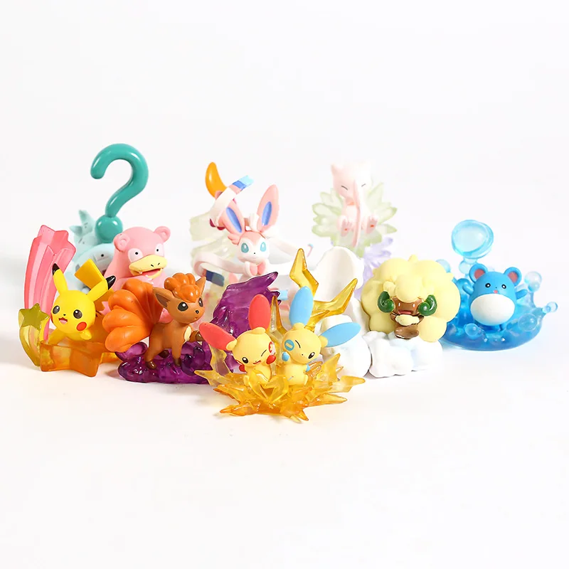 

Anime Cartoon Monsters Desktop Figures Vol.3 Sylveon Mew Marill Vulpix Plusle Minun Slowbro Whimsicott Toys 8pcs/set