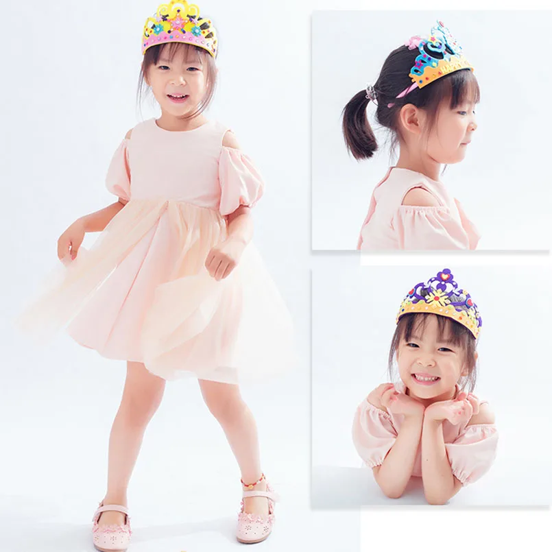 

6PCS DIY Crafts Toy Sequins Crown Creative Flowers Stars Patterns Kindergarten Art Toys for Kids Party Decorations Children Gift
