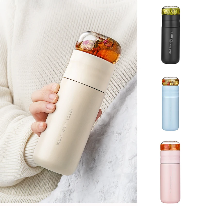 

Insulated Cup With Filter Stainless Steel Tea Bottle Cup With Glass Infuser Separates Tea And Water 300ml Garrafa Termica Термос
