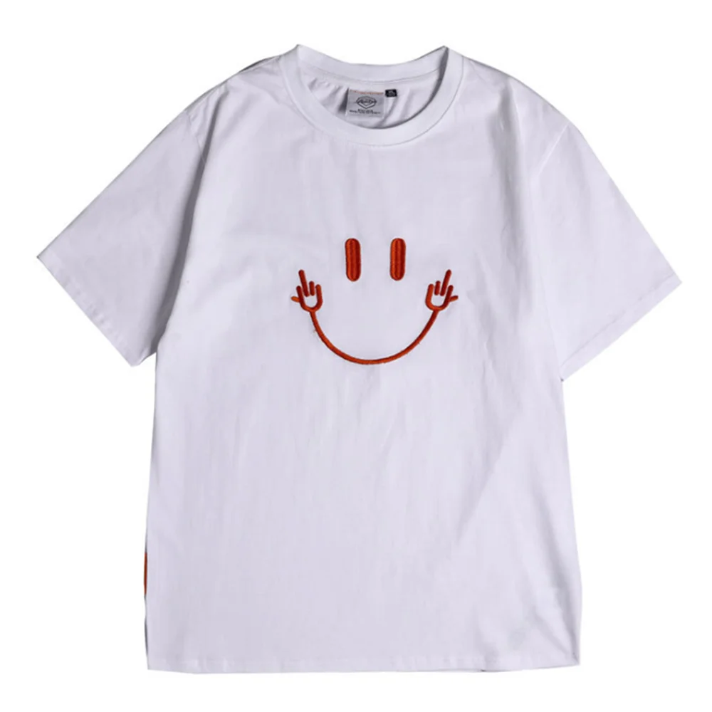 

Summer Korean Style Men/Women Streetwear T-Shirts Short Sleeve Smile Print Cotton Tee Tops 2020 New Fashion Hip Hop Loose Tshirt