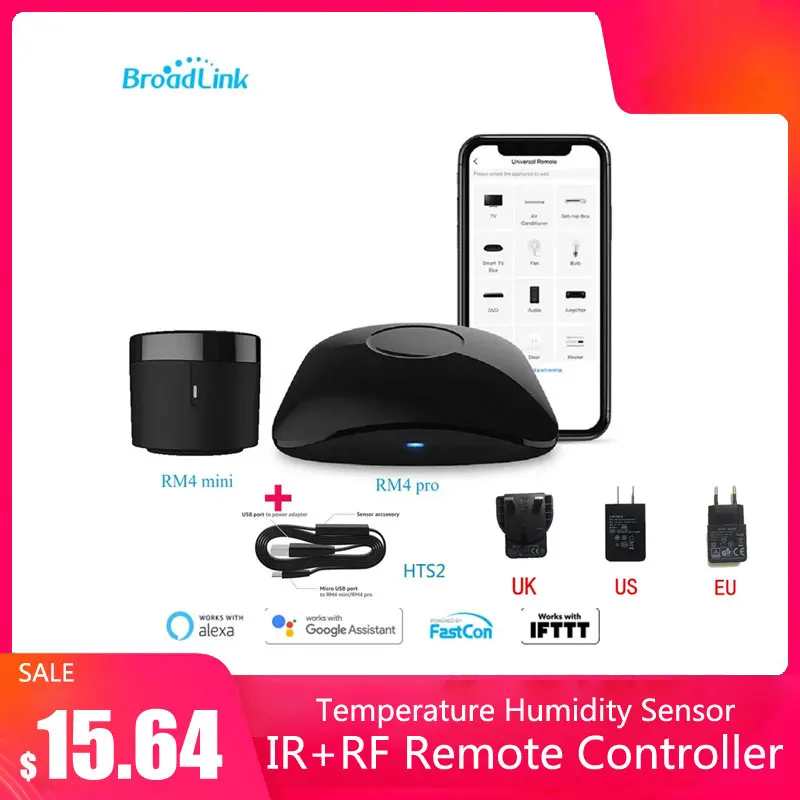 Temp e Sensor de Umidade Versão sem Fio Hub com Solução de Casa Broadlink Mini Universal Remoto Inteligente Rm4 Pro Hts2