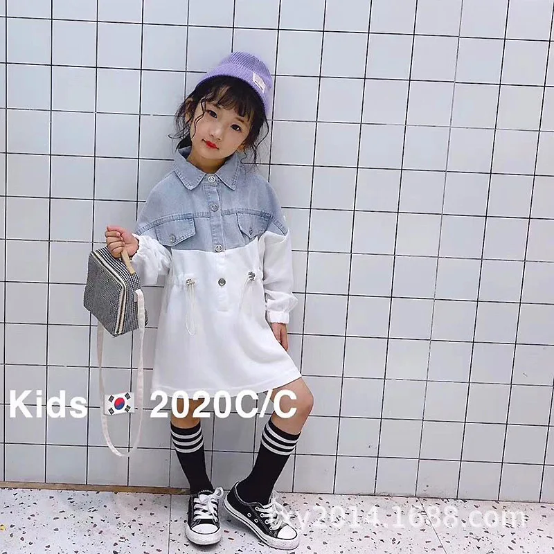 Новинка Весна 2020 Повседневное платье-рубашка с джинсовой строчкой на талии для