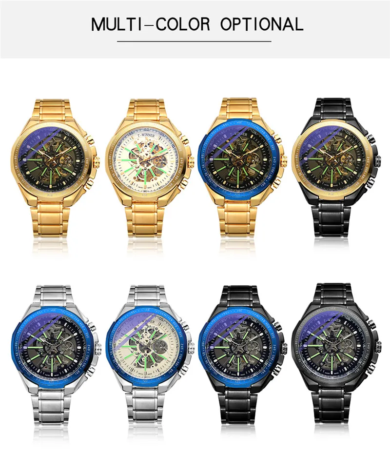 Автоматические механические мужские наручные часы WINNER спортивные в стиле