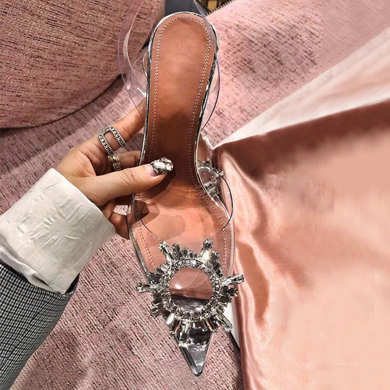 Прозрачные босоножки из ПВХ женские пикантные туфли-лодочки на высоком каблуке с