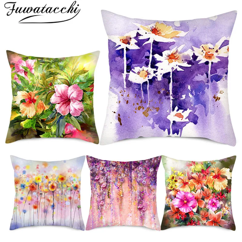 Fuwatacchi весенний цветочный чехол для подушки красочный фото декоративный дома