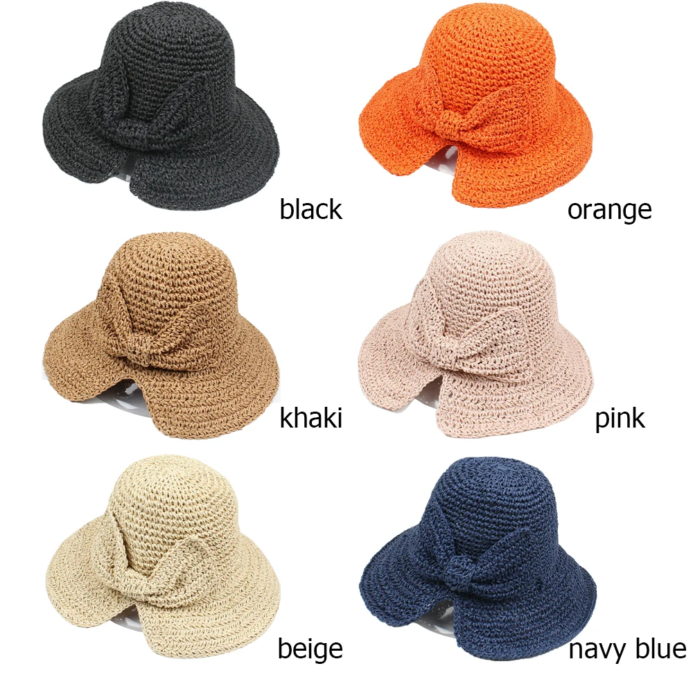 Fashion Straw Bow Sun Hat Wide Brim Floppy Summer Visor Hats For Women Beach Casual Dome Bucket Femme Shade | Аксессуары для
