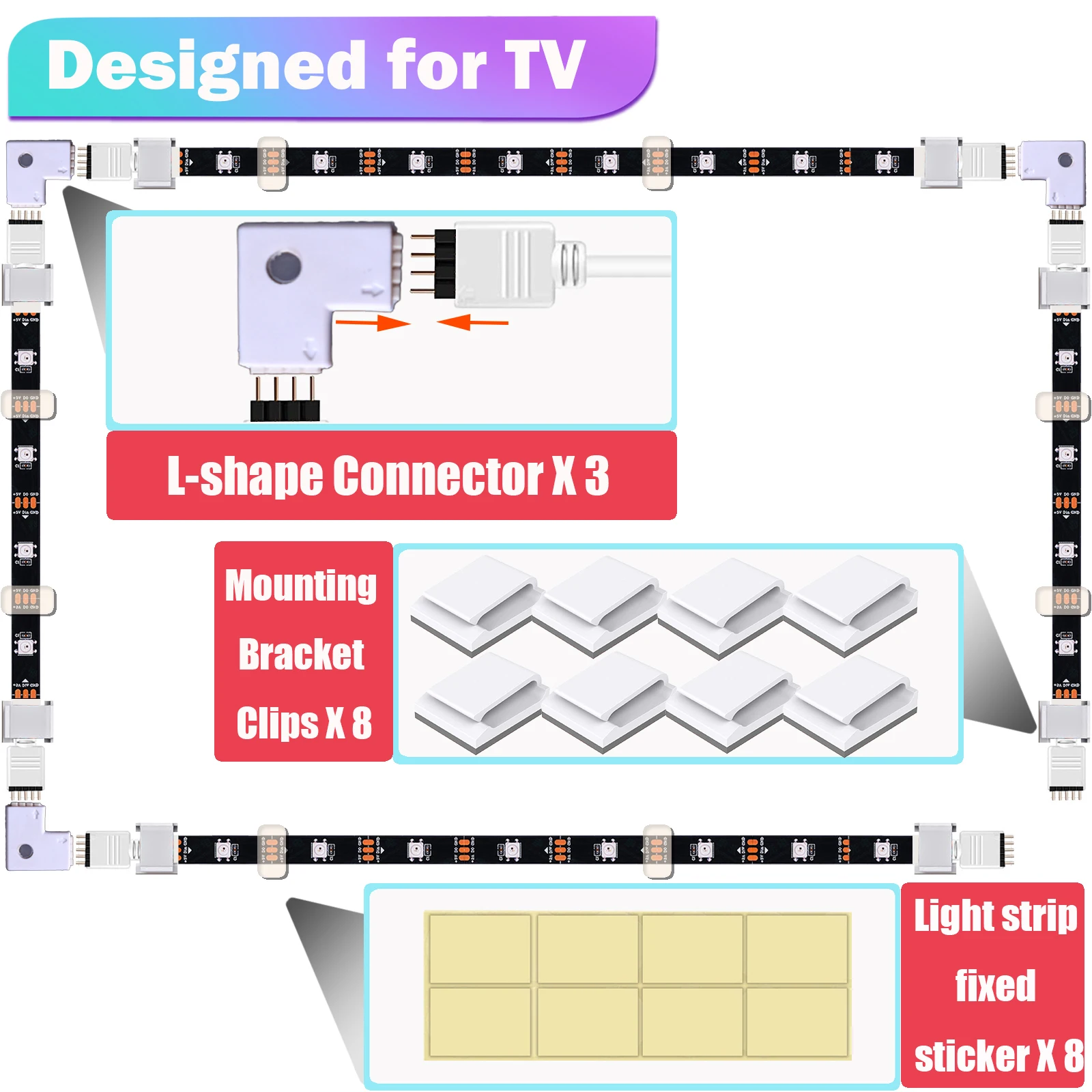 LED Strip For TV WIFI USB Light With Connector RGB Backlight Remote Control Smart work with Alexa | Освещение