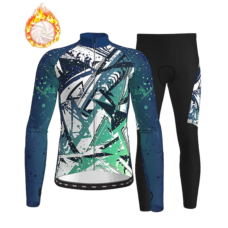 

2021 Winter New Plus Velvet Warm Men's Long Sleeved Cycling Suit Sport Jacket With Bib Pants Cycling Suit
